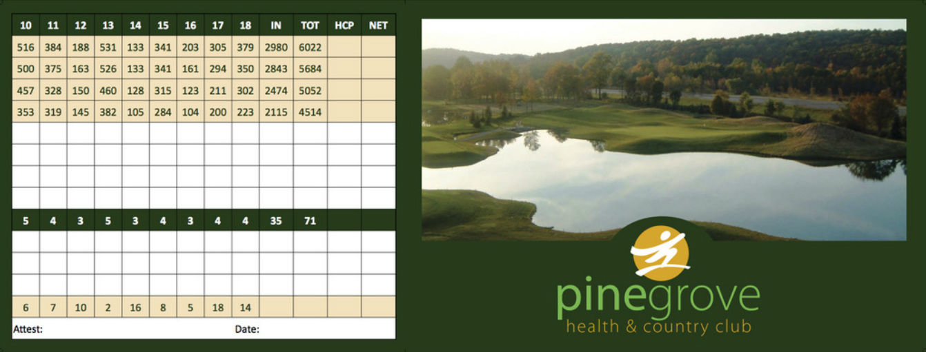 Golf Scorecard at Pine Grove Health & Country Club Camillus, NY